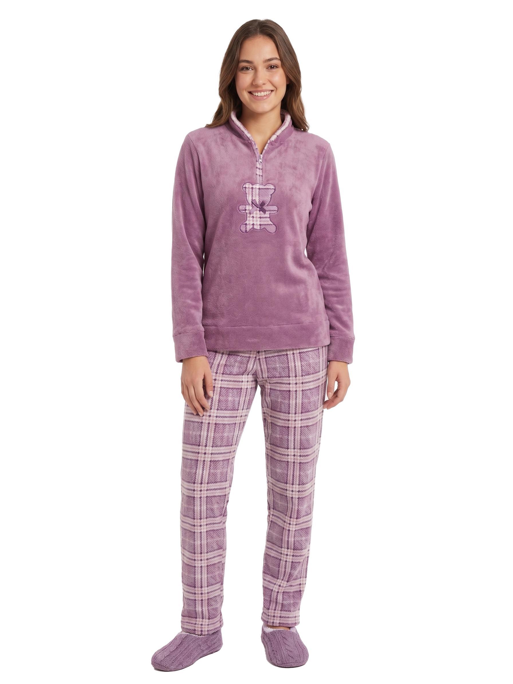 pigiama-donna-pile-con-pantaloni-quadri-rosa-01 Pigiama donna pile con pantaloni quadri Rosa