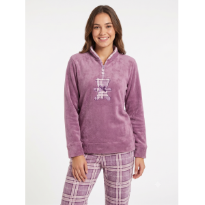 Pigiama donna pile con pantaloni quadri rosa
