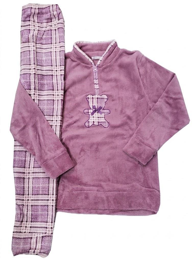 pigiama-donna-pile-con-pantaloni-quadri-rosa-03 Pigiama donna pile con pantaloni quadri Rosa