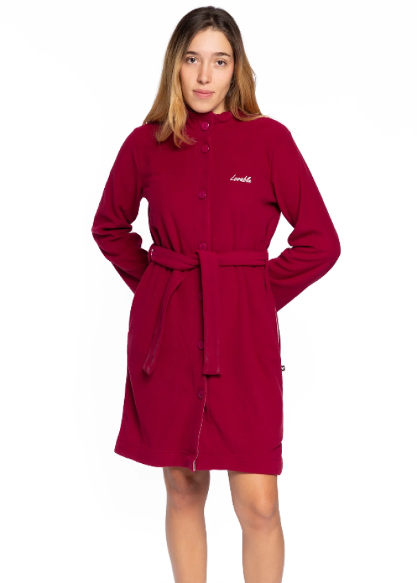 Lovable vestaglia donna pile polar bottoni+cinta Bordeaux