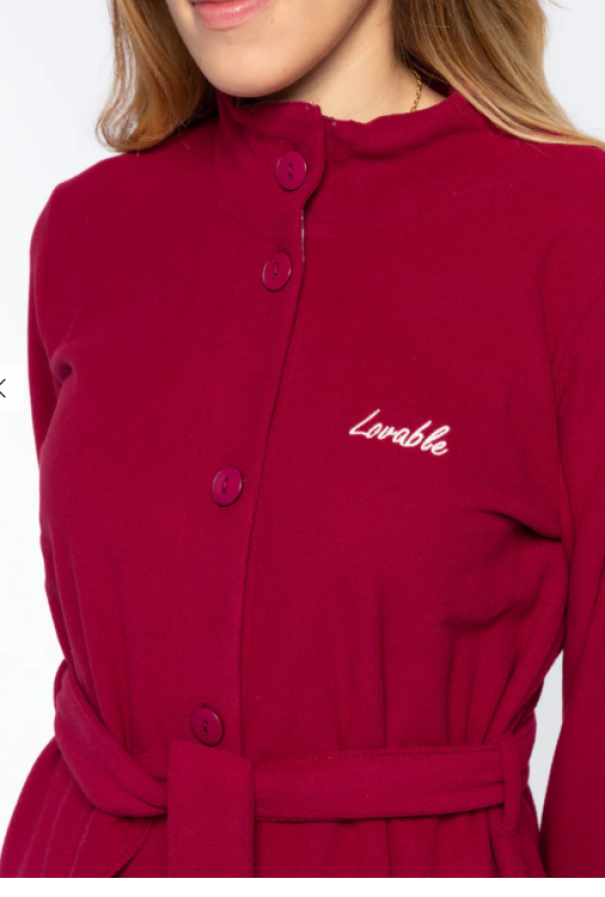Lovable vestaglia donna pile polar bottoni+cinta Bordeaux