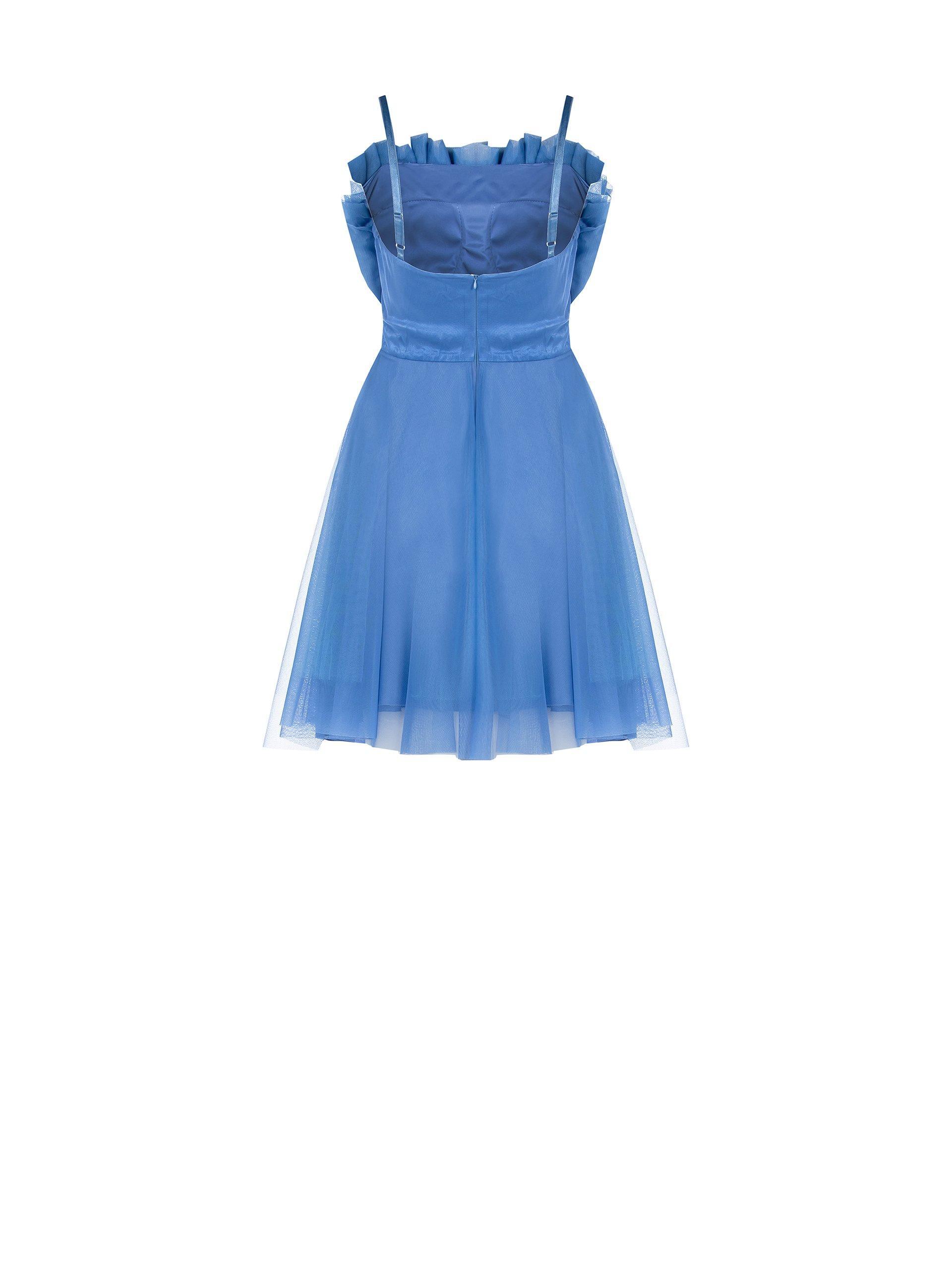 rinascimento abito corto raso con plissè petto+ mini tulle royal - foto 2