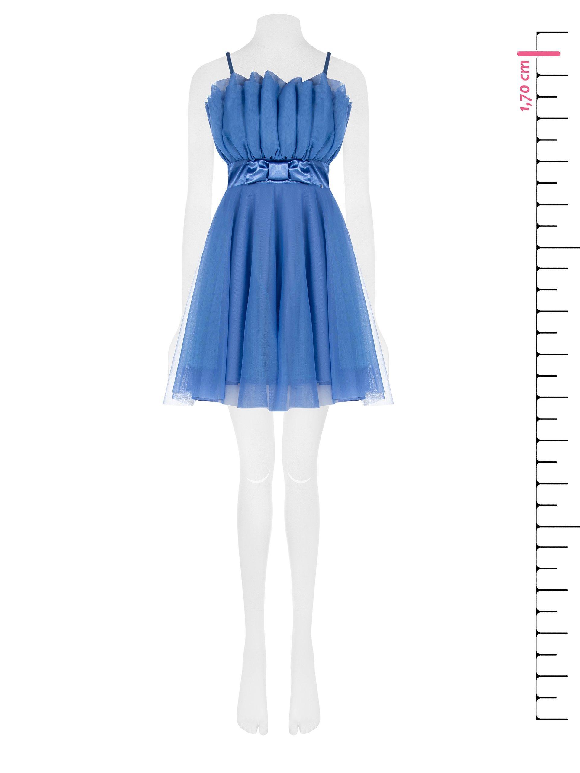 rinascimento abito corto raso con plissè petto+ mini tulle royal - foto 4