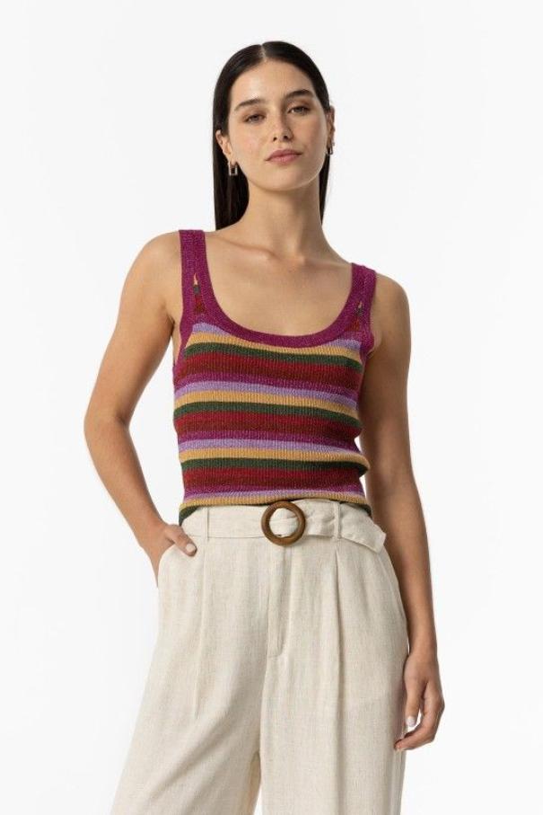 Top donna a costine glitterato multicolore Tiffosi