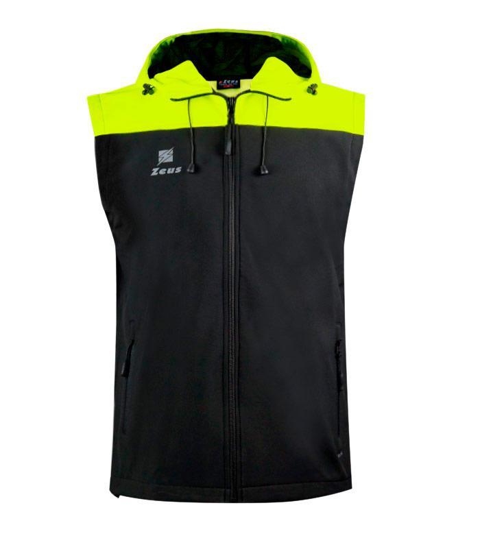 Smanicato Zeus in soft shell con cappuccio e spalla contrasto giallo fluo