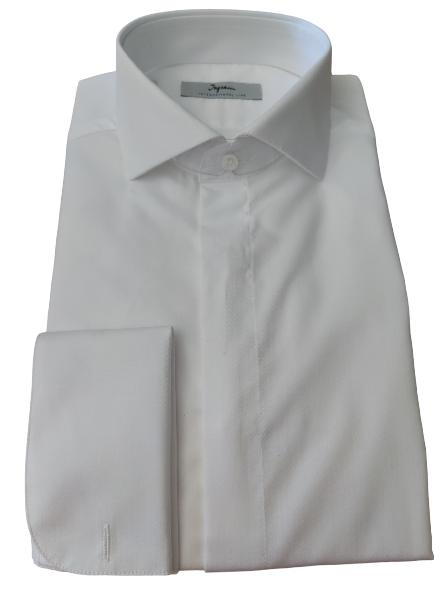 ingram camicia polso gemelli collo italiano bottoni coperti  bianco - foto 1