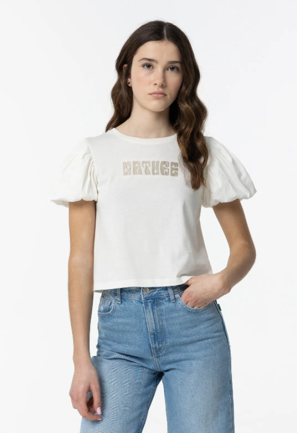 tiffosi t-shirt girocollo con maniche palloncino avorio - foto 1