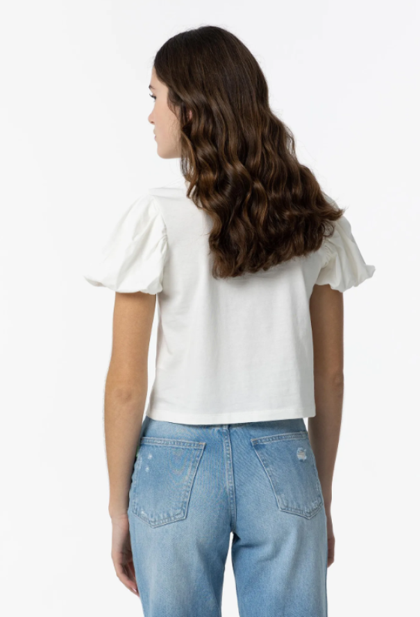 tiffosi t-shirt girocollo con maniche palloncino avorio - foto 3