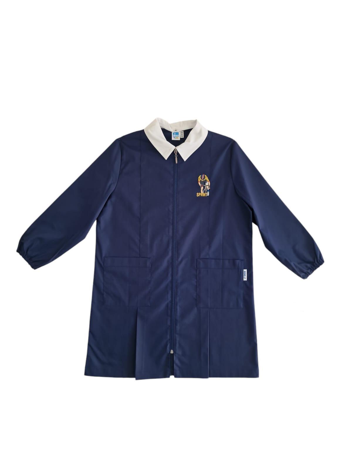 Grembiule scuola elementare da bambino blu con zip Siggi ciclista