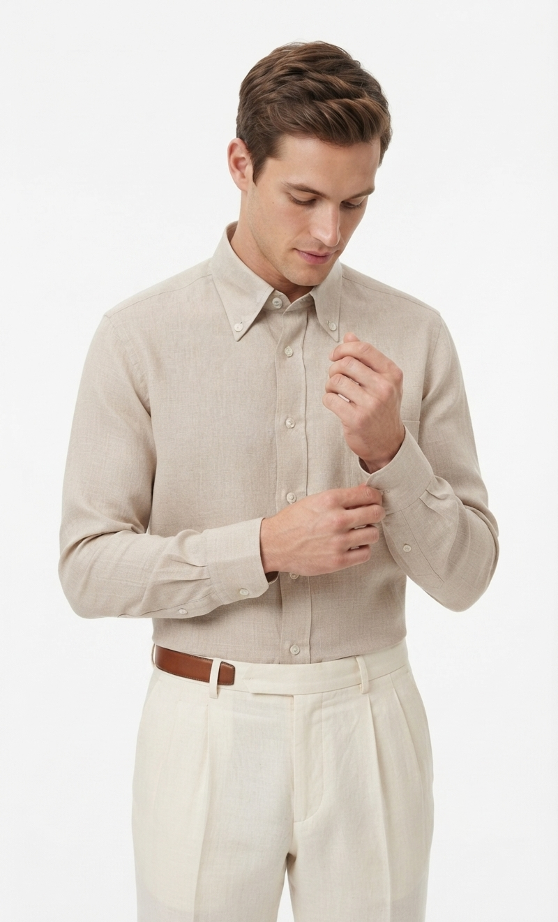 Camicia puro lino beige Gran Sasso