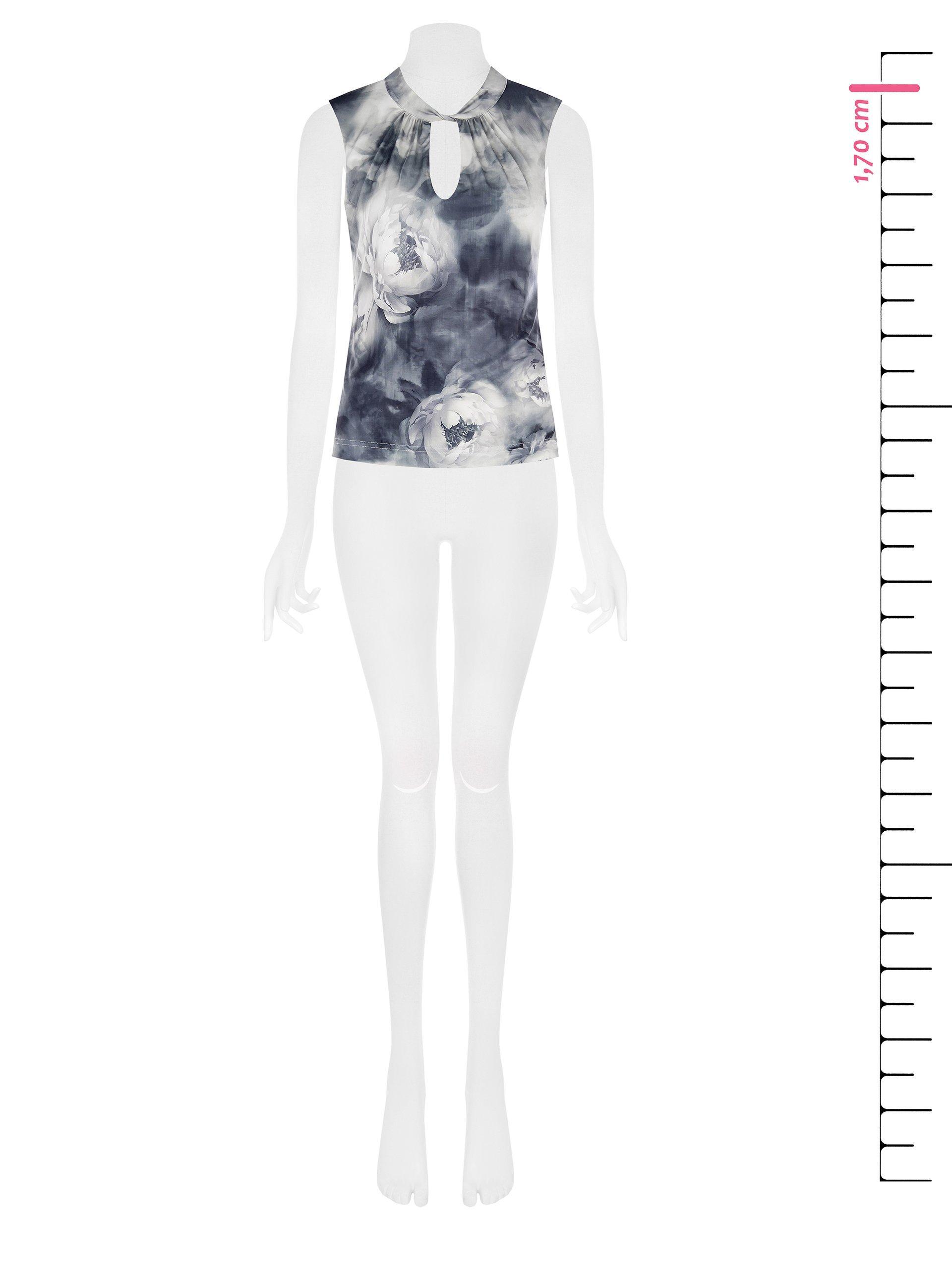 rinascimento blusa jersey smanicata fiorata scollo goccia grigio - foto 4
