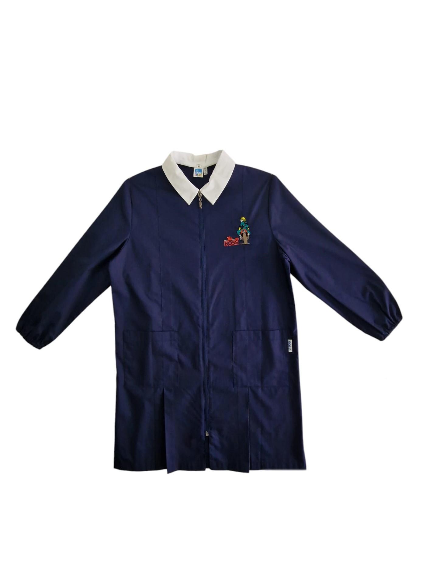 Grembiule scuola elementare da bambino blu con zip Siggi motociclista
