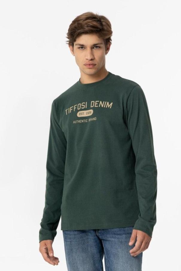 tiffosi t-shirt ml cotone uomo mackenzie verde militare - foto 3