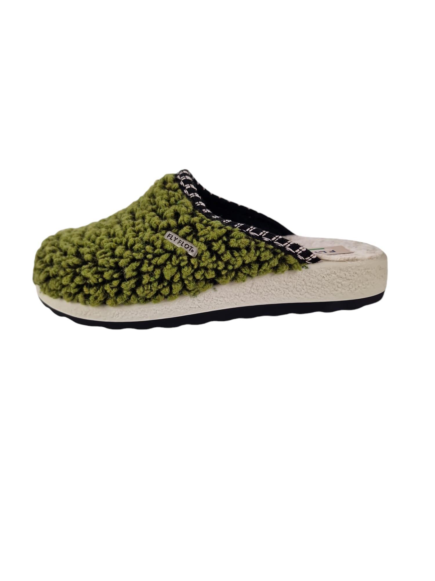 Pantofole in tessuto da donna con tomaia effetto pelliccia Fly Flot verde
