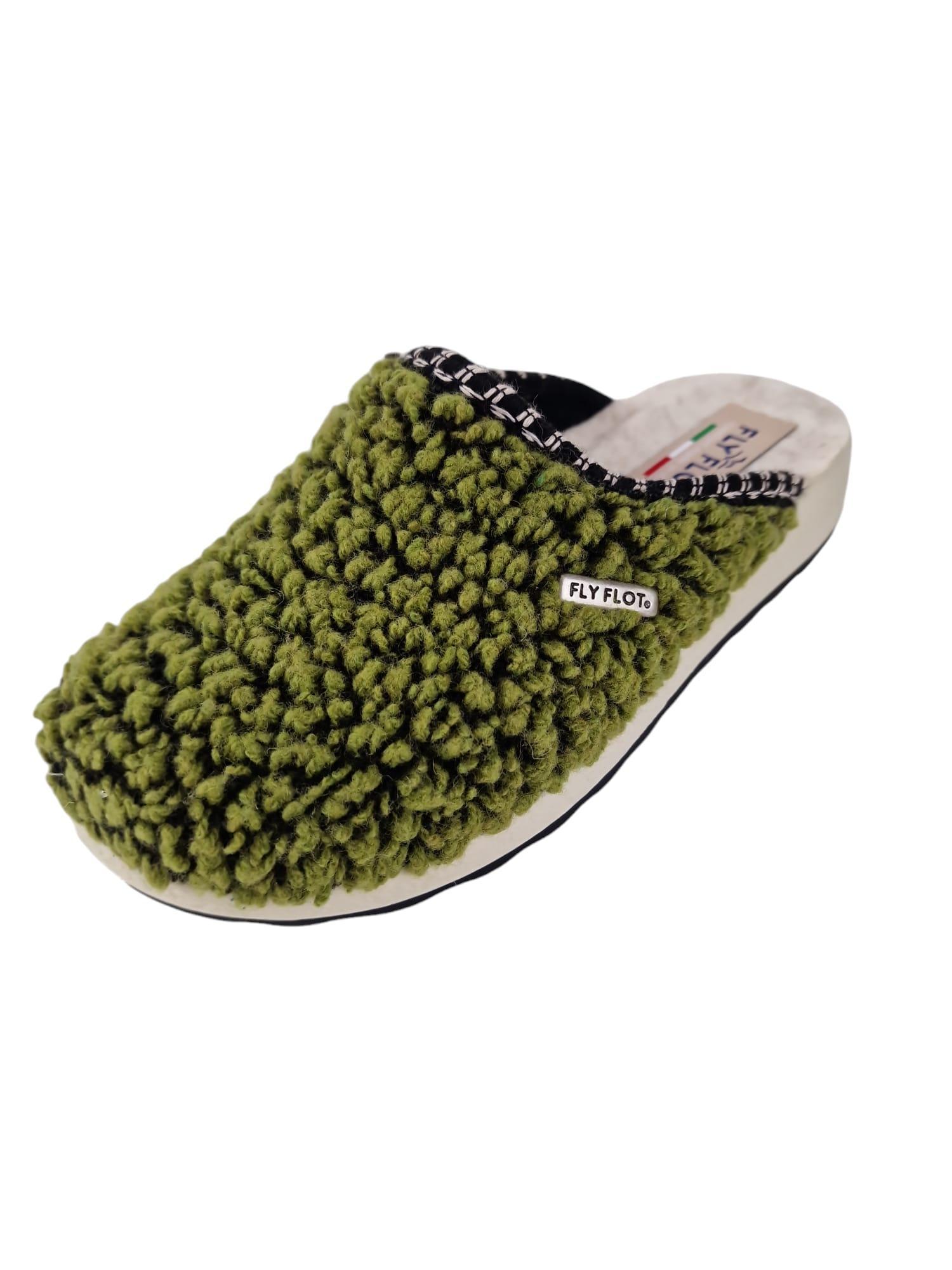 Pantofole in tessuto da donna con tomaia effetto pelliccia Fly Flot verde