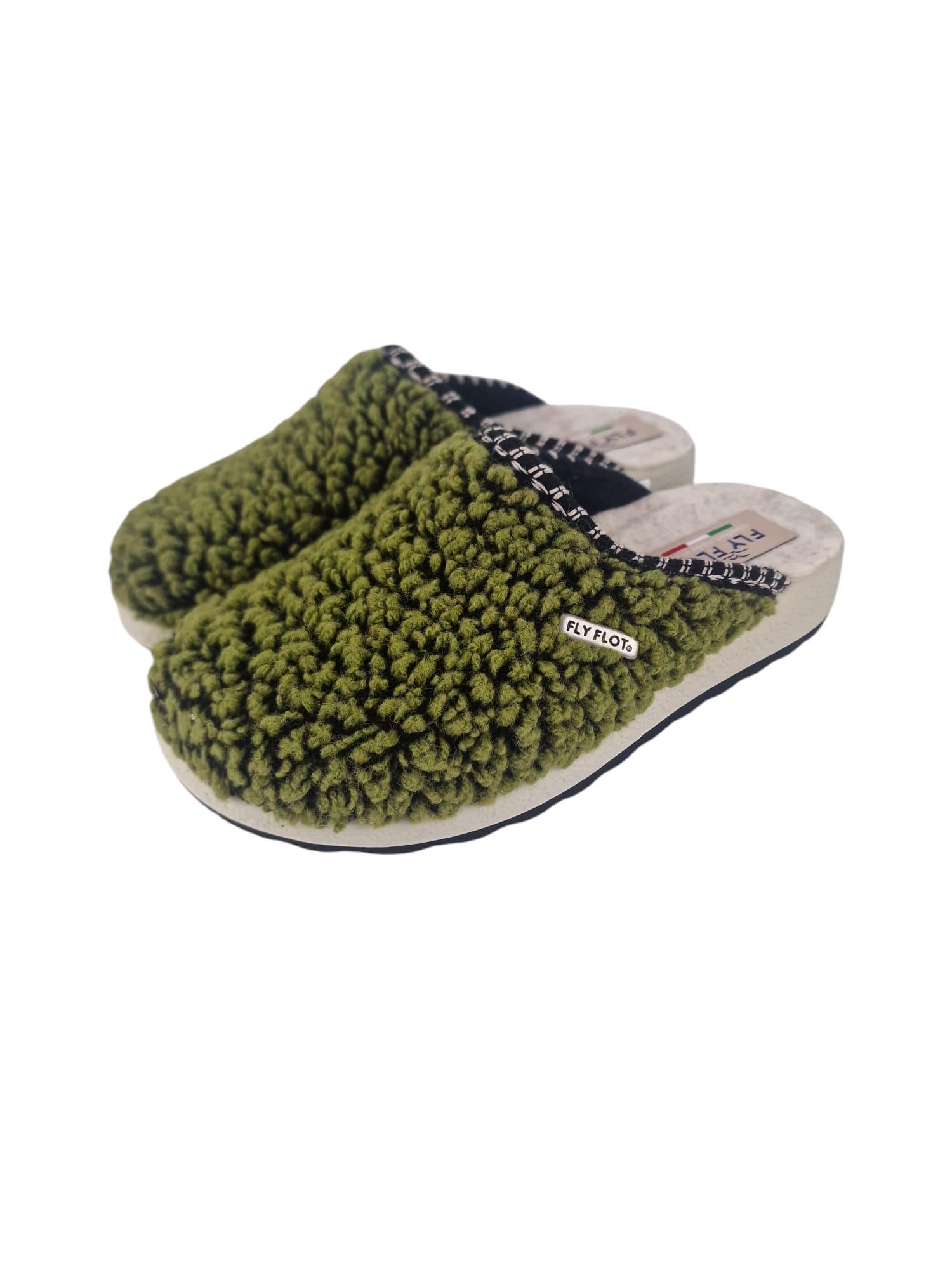 Pantofole in tessuto da donna con tomaia effetto pelliccia Fly Flot verde