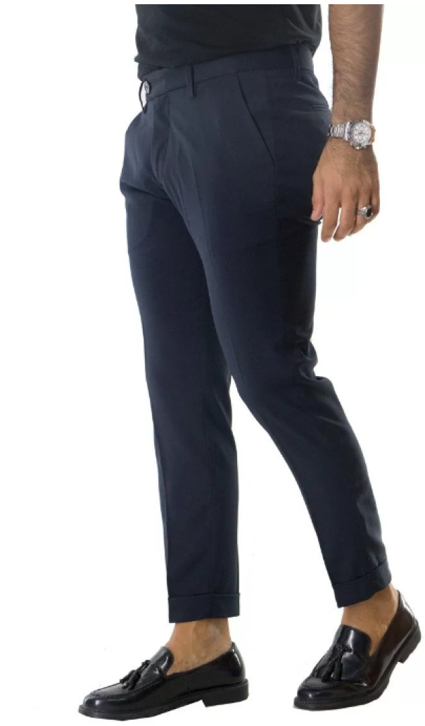 yes zee pantalone uomo tessuto tecnico con risvolto blu - foto 1