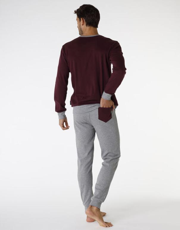lovable pigiama lungo in interlock di cotone, bordeaux e grigio melange bordeaux - foto 2