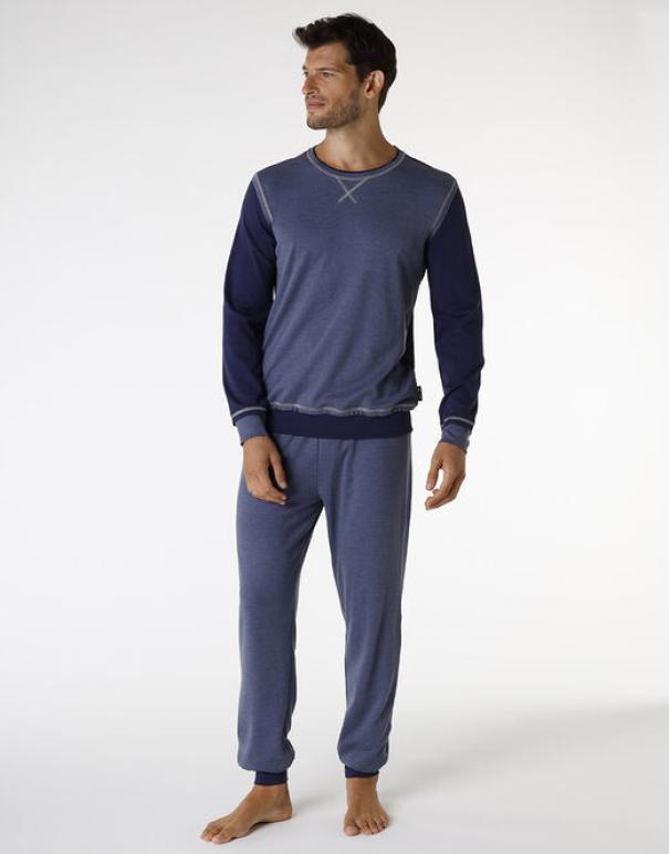 lovable pigiama lungo in interlock filato melange, blu navy e blu melange navy - foto 1