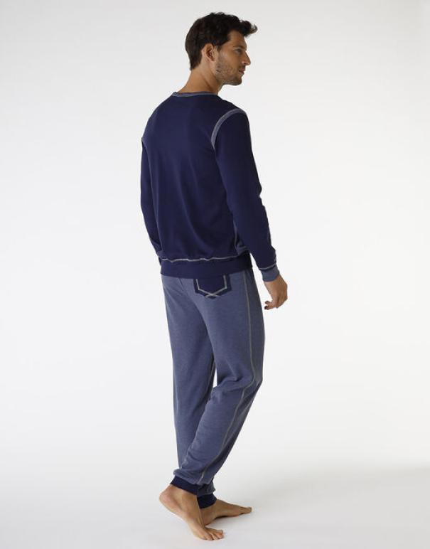 lovable pigiama lungo in interlock filato melange, blu navy e blu melange navy - foto 2