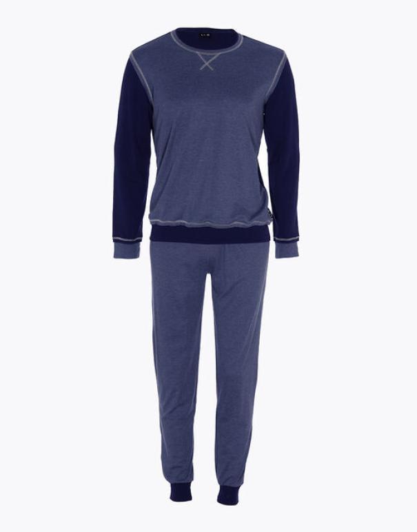 lovable pigiama lungo in interlock filato melange, blu navy e blu melange navy - foto 3