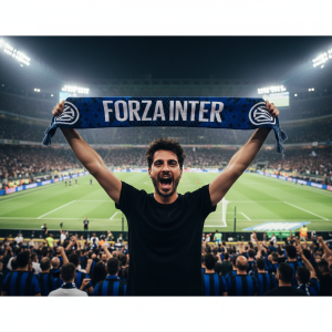 Sciarpa fc inter jacquard nero azzurro con stemma