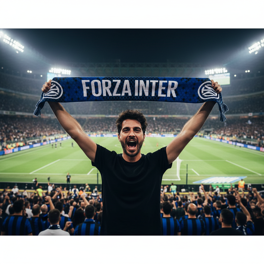 Sciarpa FC Inter jacquard nero azzurro con stemma