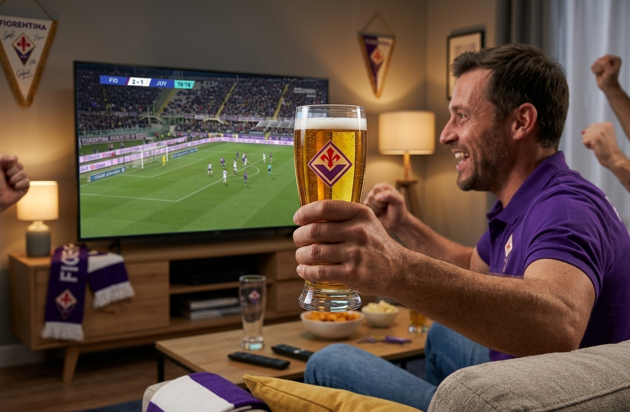Bicchiere birra in vetro compatibile con Fiorentina Calcio