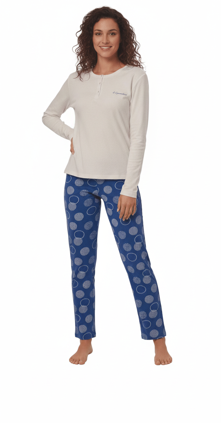 Pigiama donna comformato caldo cotone Il Granchio GP6019/C Panna
