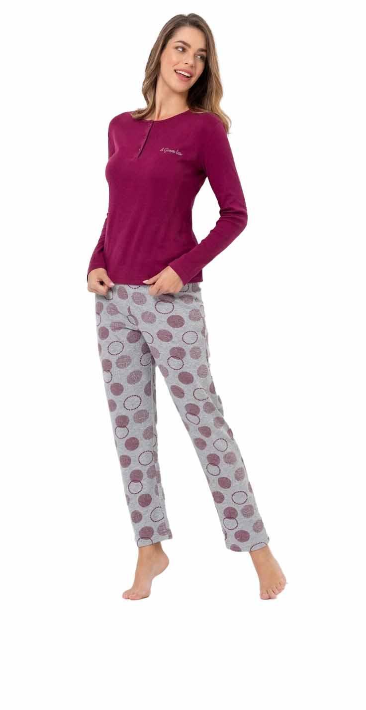 Pigiama donna comformato caldo cotone Il Granchio GP6019/C Rubino