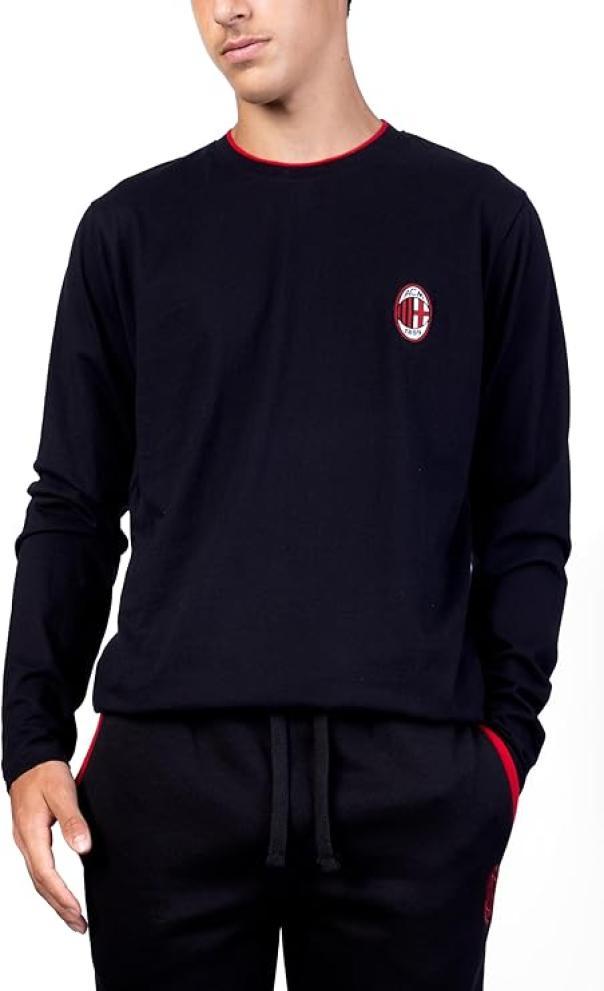 T-shirt manica lunga jersey compatibile con Milan Nero