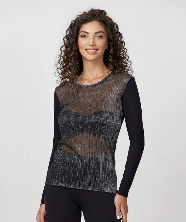 Maglia manica lunga donna glitter Jadea nero