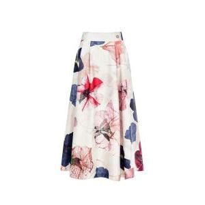 Gonna ruota  raso stampa tulipani rosa