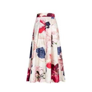 Gonna ruota  raso stampa tulipani rosa