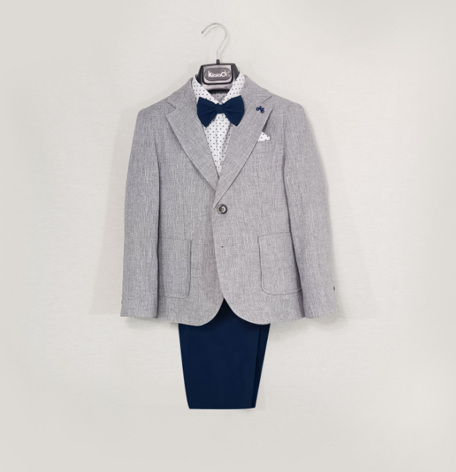 klaiadi completo ragazzo giacca tasca toppa trama lino + camicia fant+ pant cotone contr grigio - foto 1