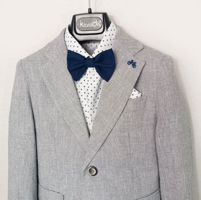 klaiadi completo ragazzo giacca tasca toppa trama lino + camicia fant+ pant cotone contr grigio - foto 2