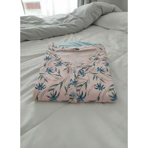 Pigiama donna aperto cotone jersey fantasia ramage rosa