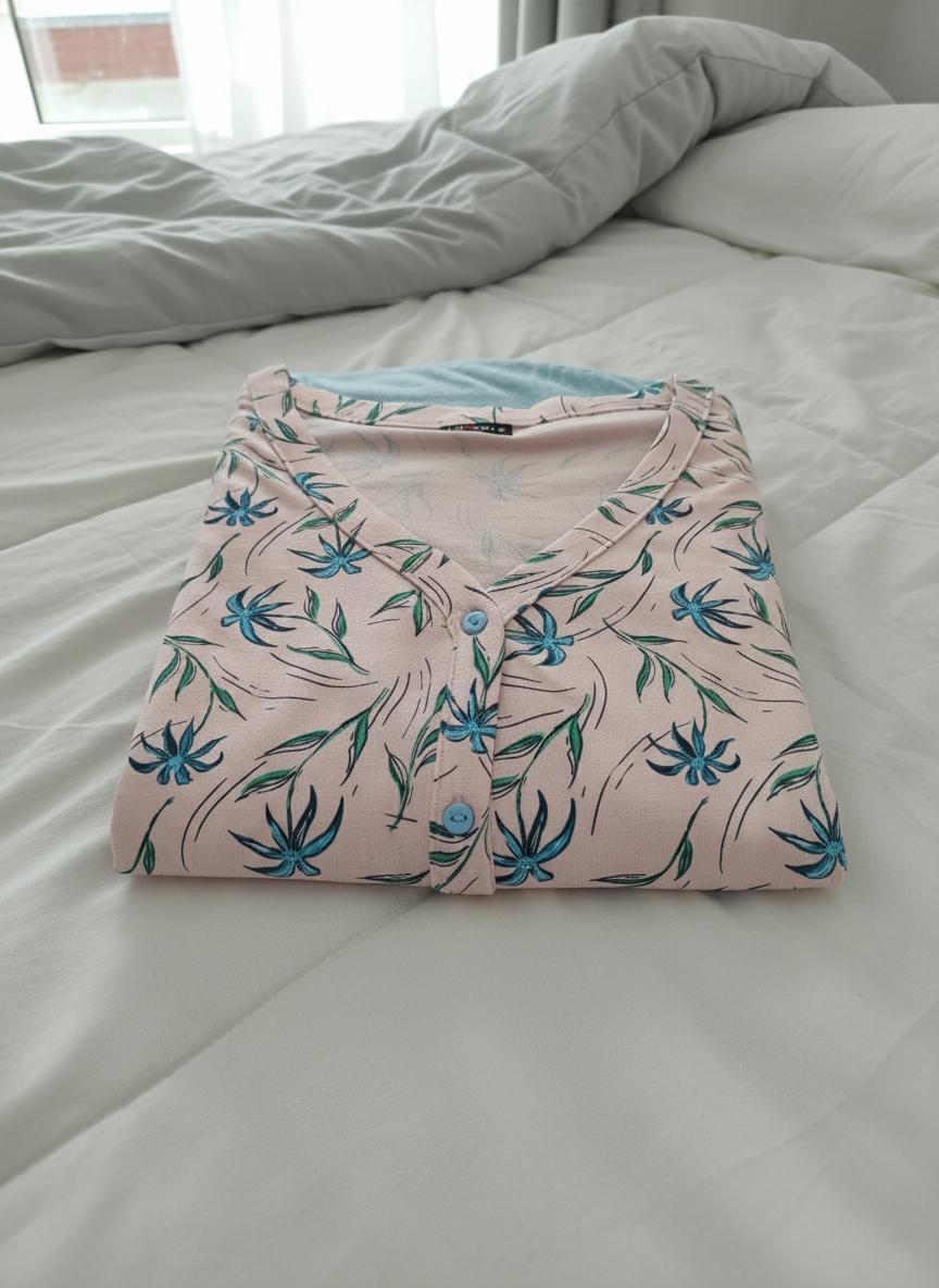 Pigiama donna aperto cotone jersey fantasia ramage Rosa