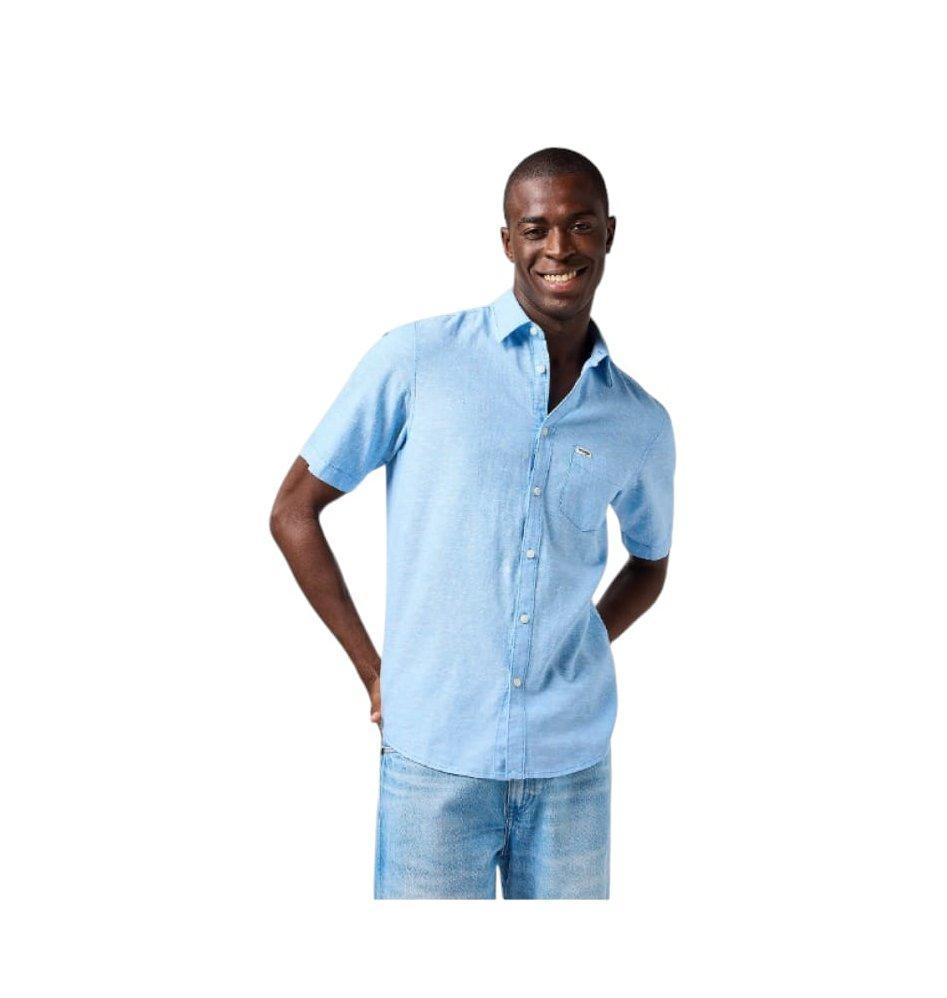 Camicia manica corta misto lino 1 taschino regular Wrangler Celeste