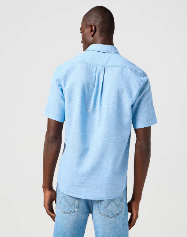 Camicia manica corta misto lino 1 taschino regular Wrangler Celeste