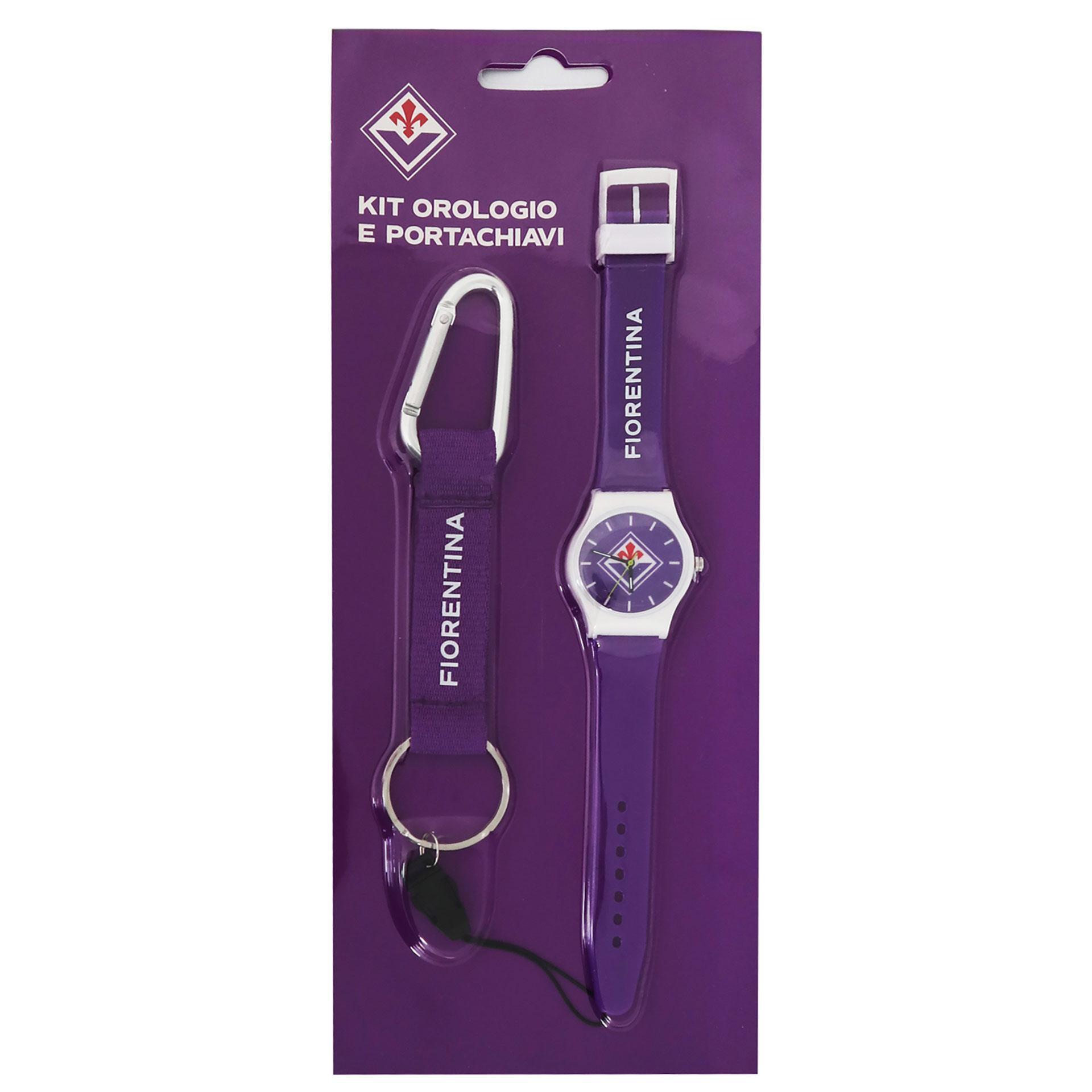 Kit orologio da polso e portachiavi compatibile con Fiorentina