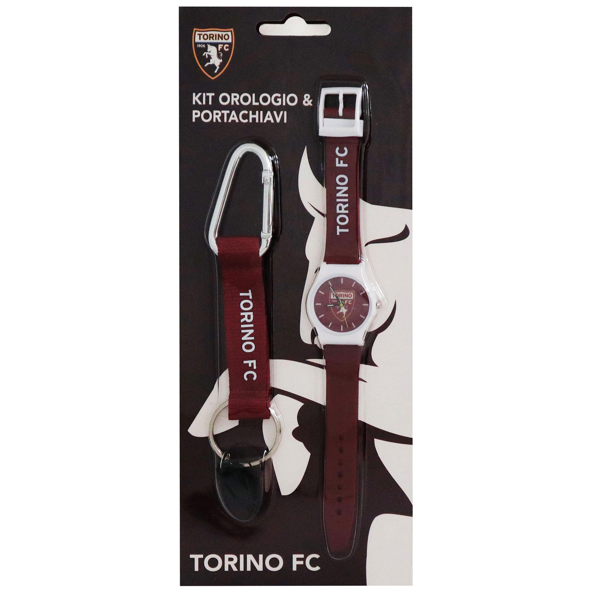 Kit orologio da polso e portachiavi compatibile con Torino Calcio