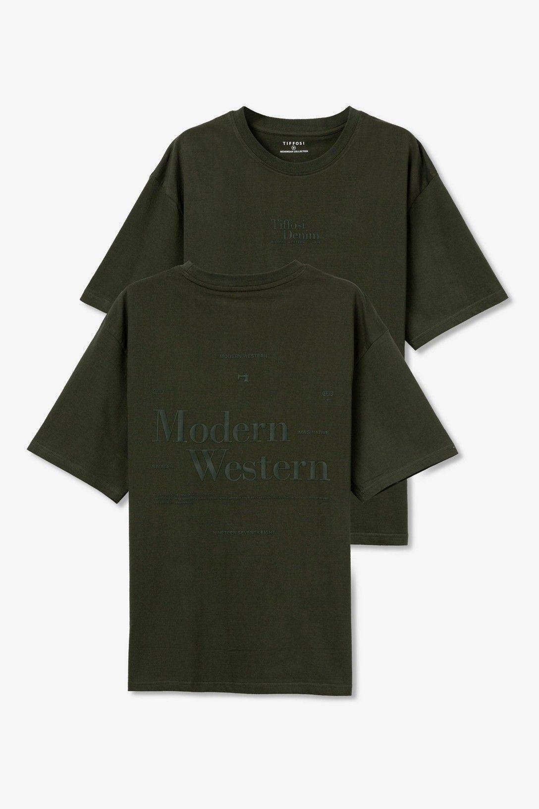tiffosi xenon t-shirt uomo scritta petto in tinta verde militare - foto 1