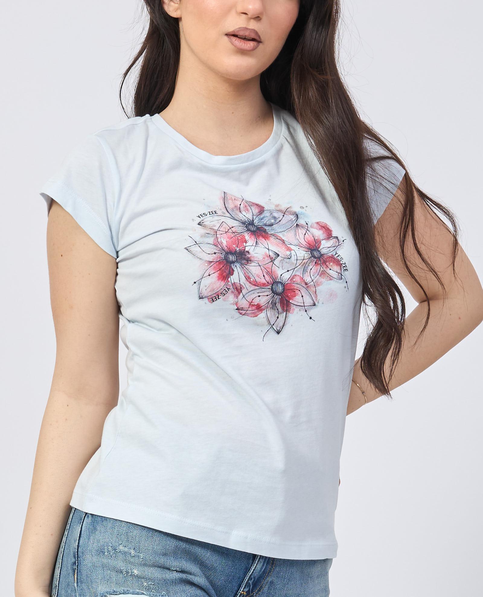 T-shirt in cotone donna Yes Zee fiori