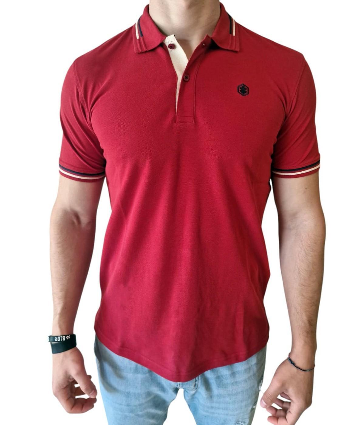 Polo Lumberjack manica corta in cotone da uomo rosso