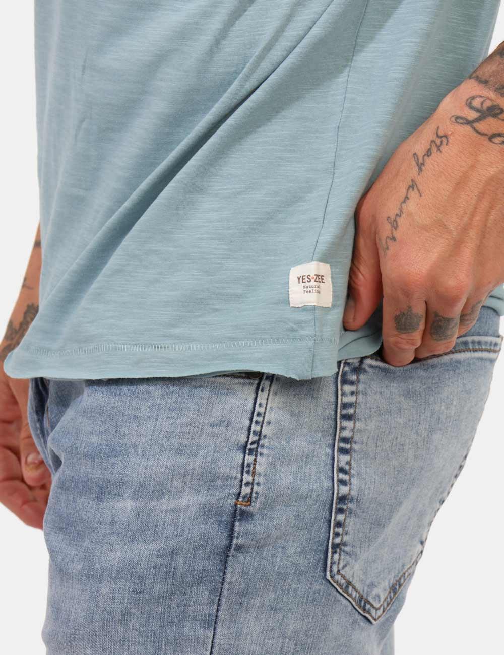 T-shirt girocollo da uomo Yes Zee azzurro