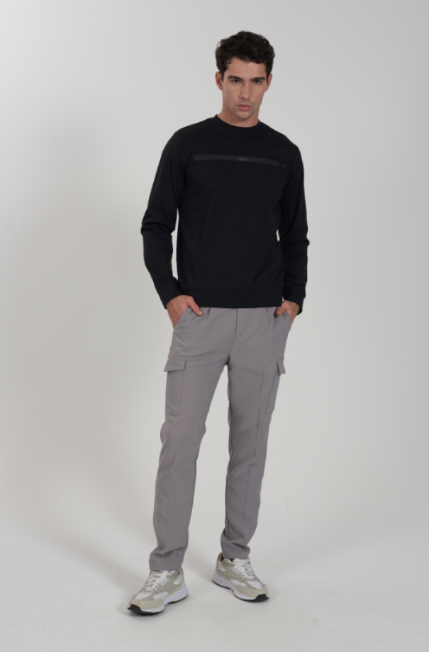 Maglia girocollo da uomo manica lunga Yes Zee nero