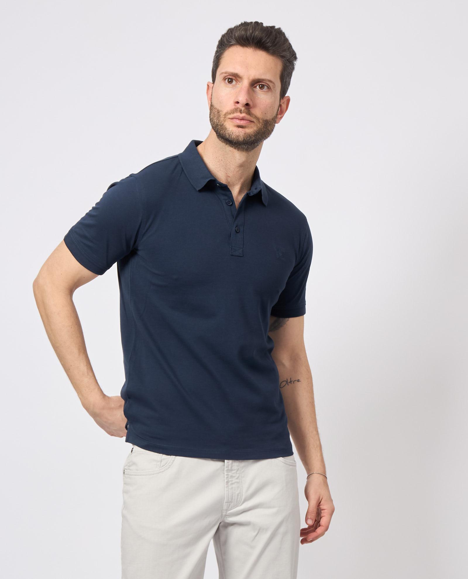 Polo mezza manica in cotone da uomo Yes Zee blu