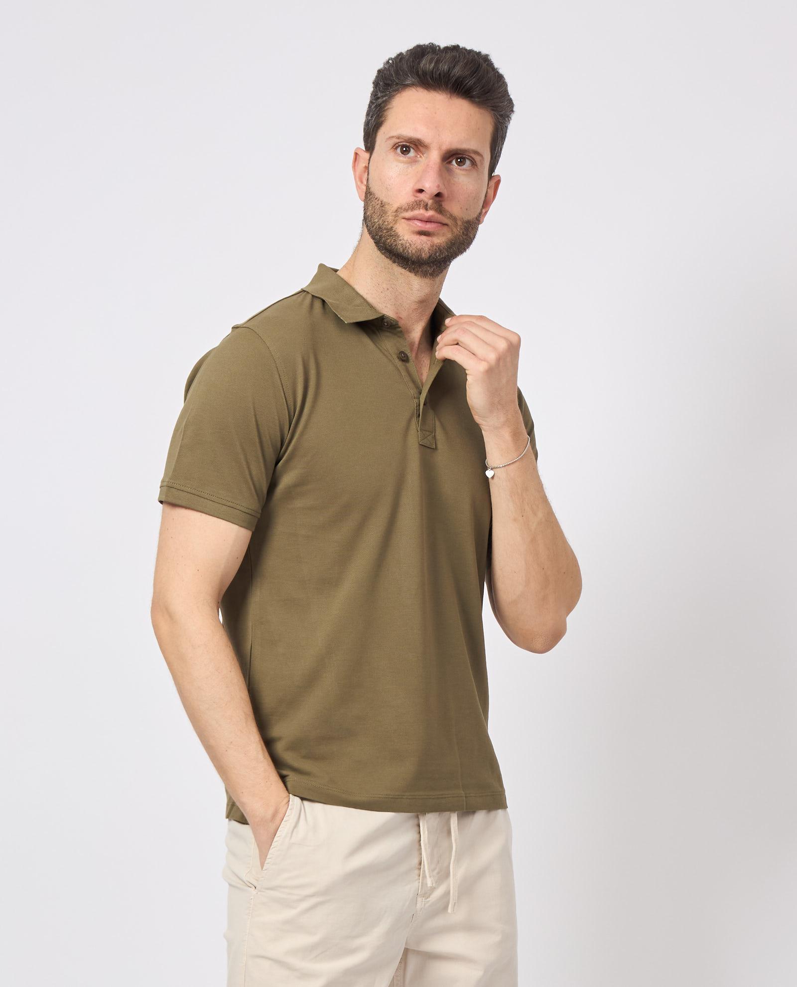 Polo mezza manica in cotone da uomo Yes Zee vere militare