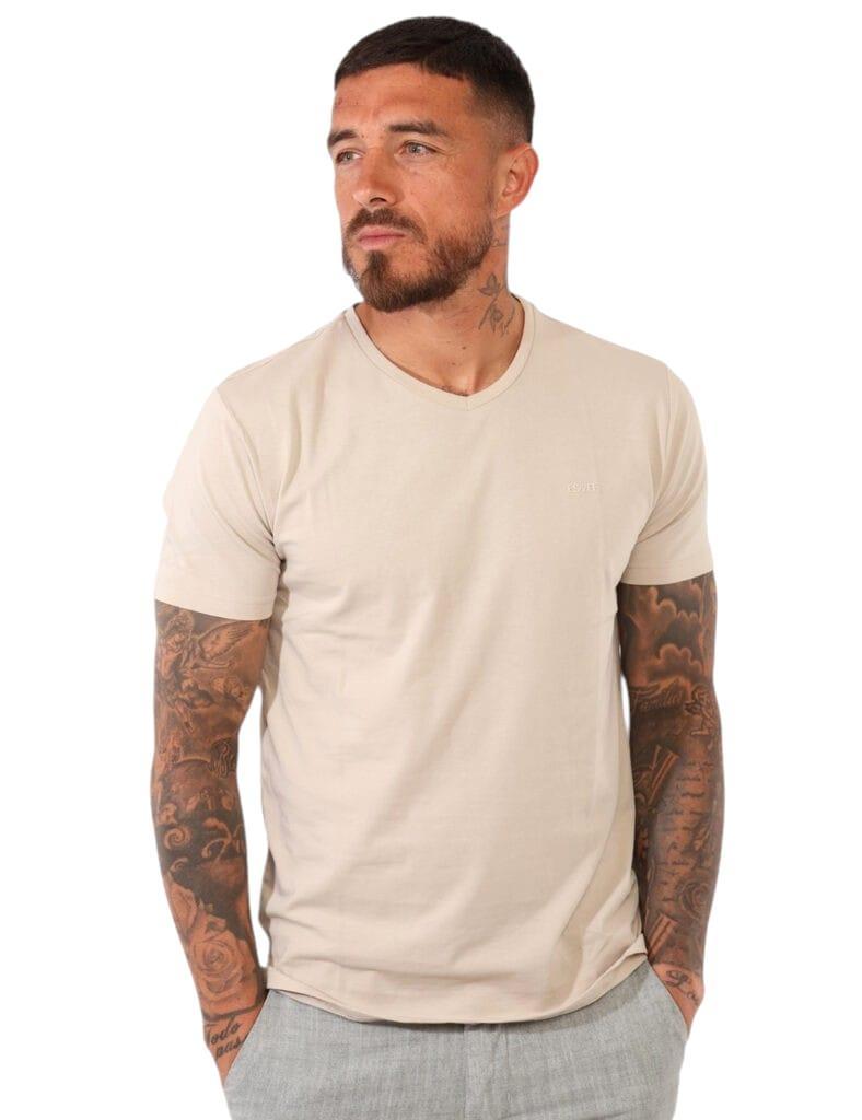 T-shirt scollo V da uomo Yes Zee beige